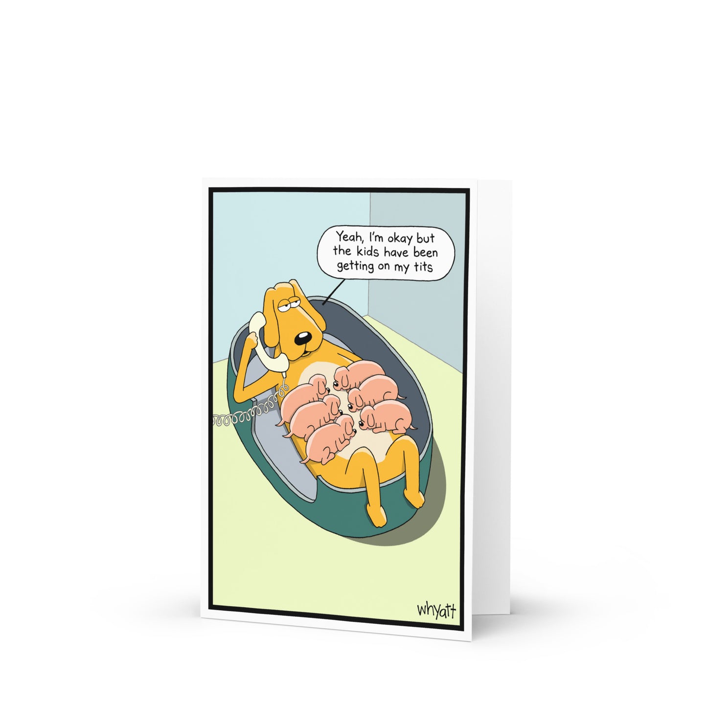 Getting on my tits greeting card - Whyatt Cartoons