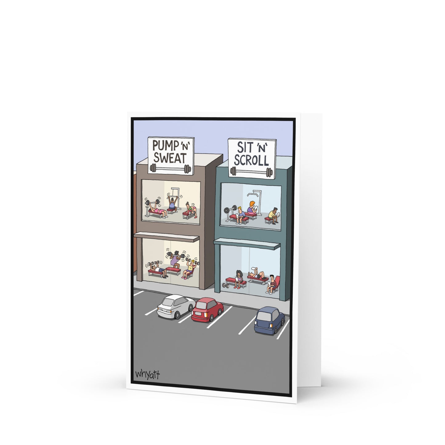Sit n scroll greeting card - Whyatt Cartoons